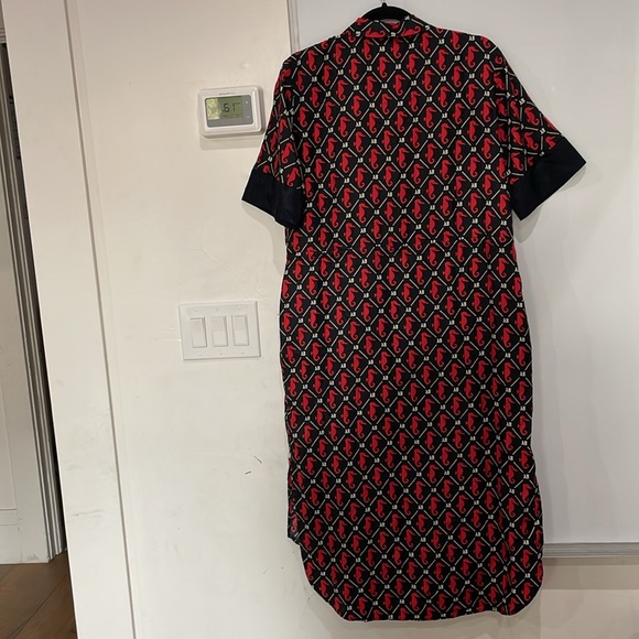 Scotch & Soda Midi Dress Short Sleeves Seahorses Navy Blue Red Waist Tie Size L - Picture 10 of 14